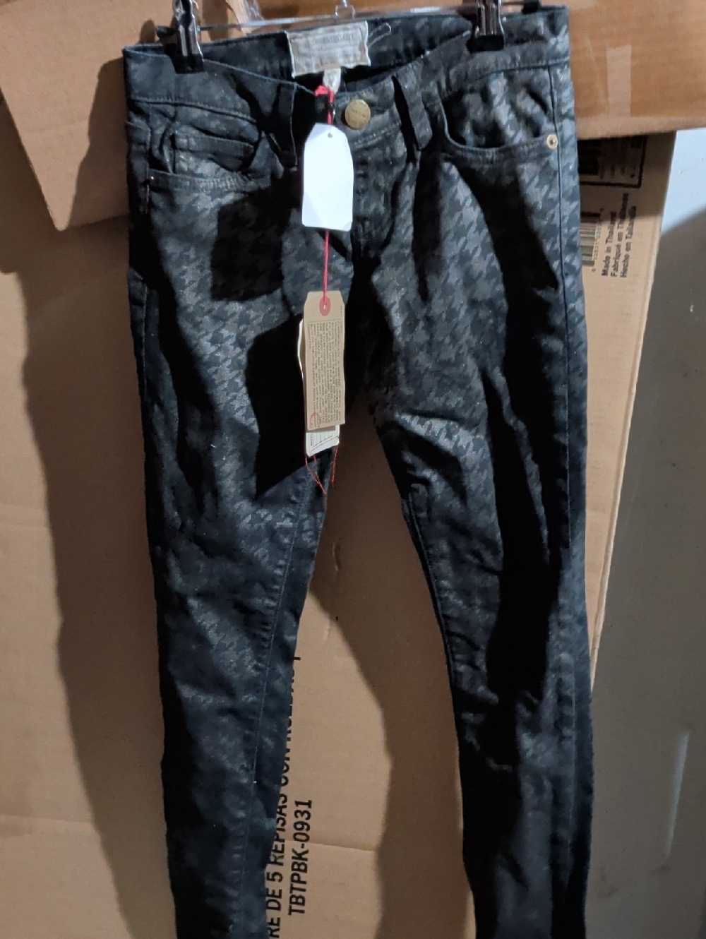 Nwt Current Elliott Waxed Women's Black Houndstooth Skinny Jeans